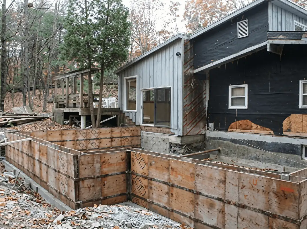 Prepared site with foundation forms for home remodeling and addition project in Bloomington, IN